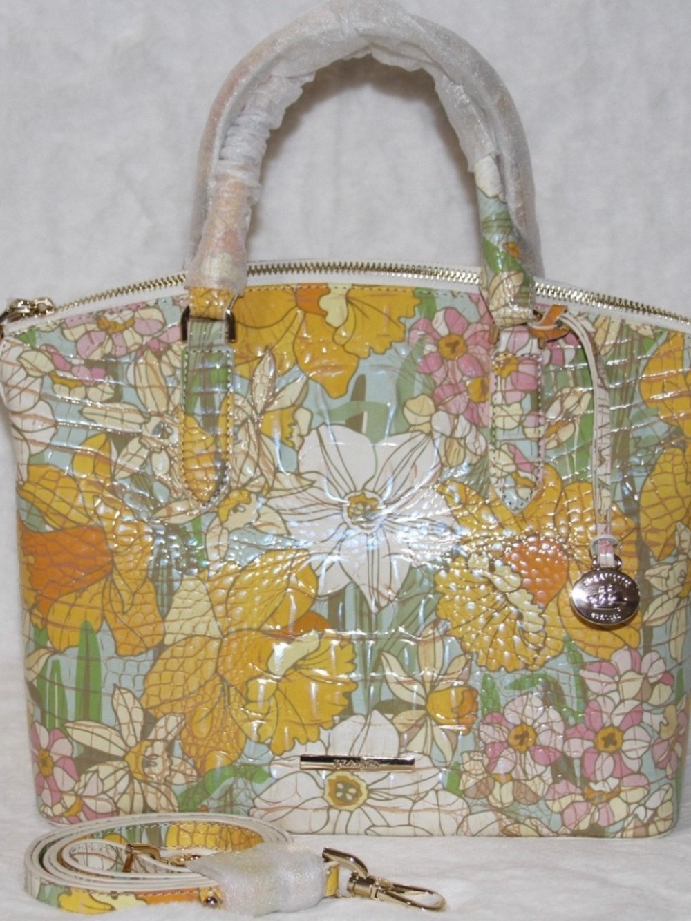 BRAHMIN Medium Duxbury Satchel Floral Daffodil Melbourne Leather Purse